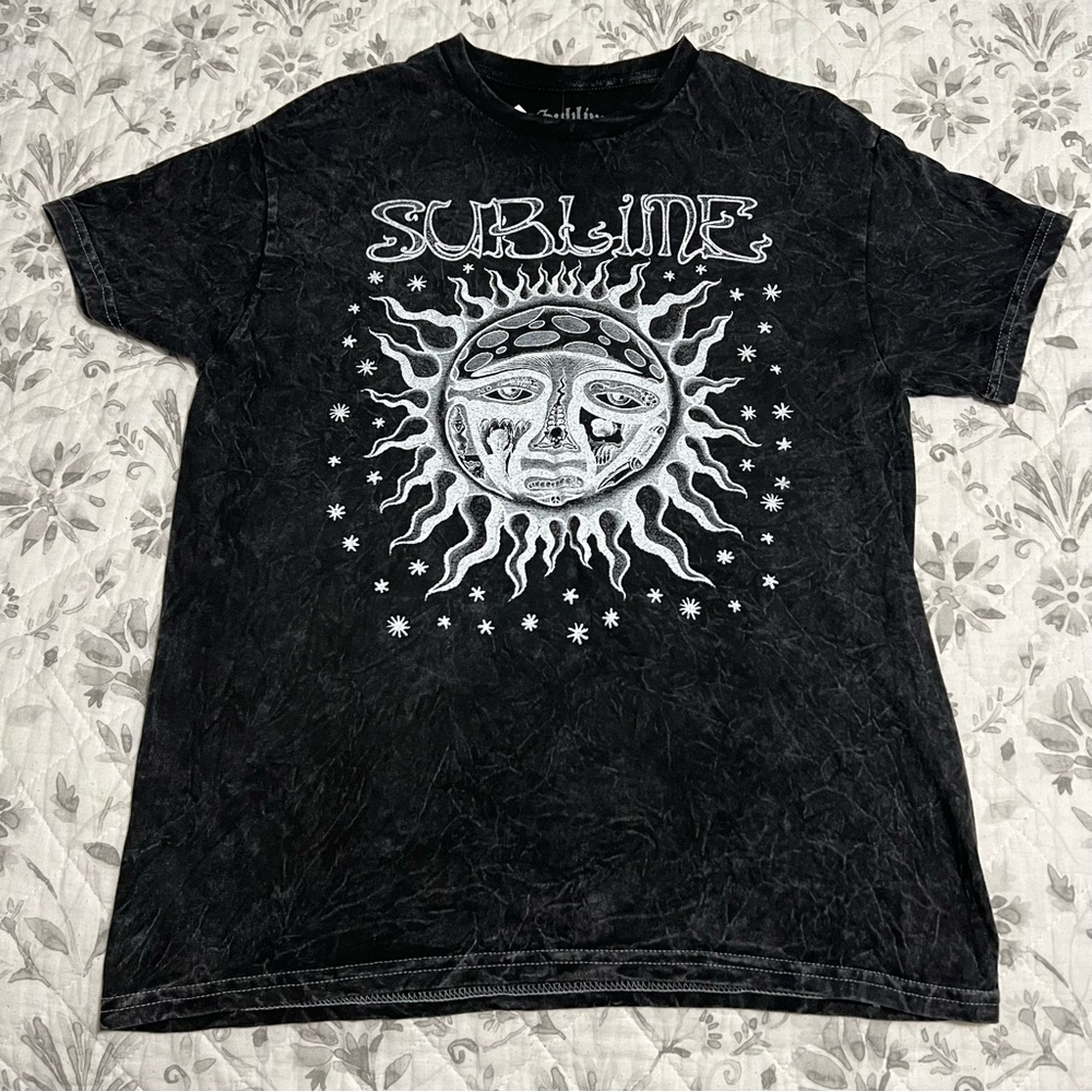 Sublime Dark Grey Wash Tie Dye Oversized Womens Band Tee Shirt M